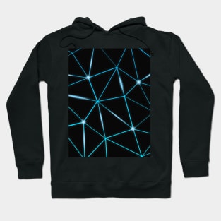 Geometric black triangles blue lines Cyan bright shiny Elegant mesh pattern cool light shining modern blue abstract galactic futuristic Hoodie